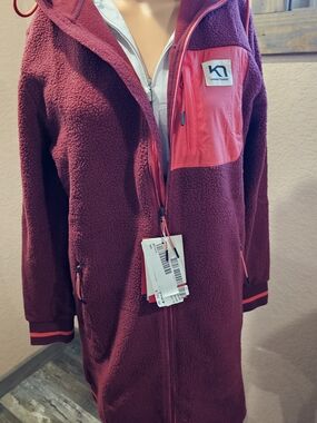 Kari Traa Sherpa Fleece Hooded Coat Long Jacket Women’s NWT Burgundy Pink